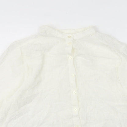 H&M Womens White Polyester Basic Button-Up Size 8 Collared