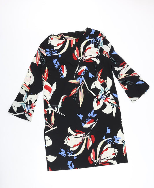 NEXT Womens Black Geometric Polyester A-Line Size 12 Round Neck Button