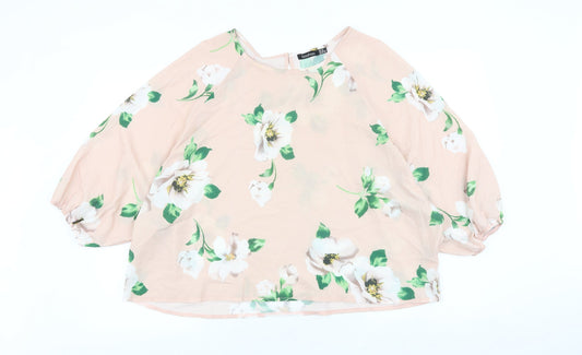 Boohoo Womens Pink Floral Polyester Basic Blouse Size 10 Round Neck