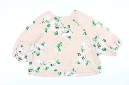 Boohoo Womens Pink Floral Polyester Basic Blouse Size 10 Round Neck