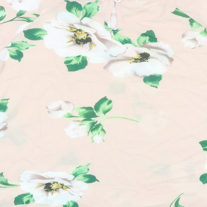 Boohoo Womens Pink Floral Polyester Basic Blouse Size 10 Round Neck