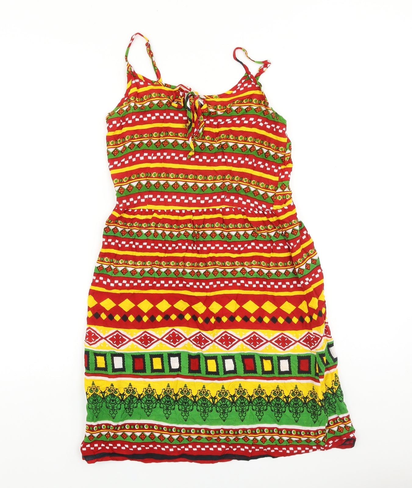 Anmol Womens Multicoloured Geometric 100% Cotton Tank Dress Size 8 Scoop Neck Tie