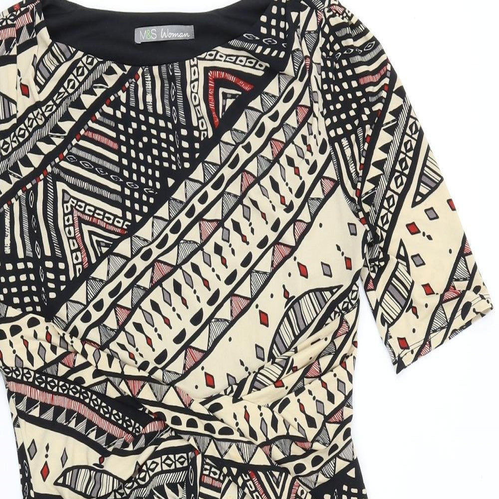 Marks and Spencer Womens Multicoloured Geometric Polyester Shift Size 8 Boat Neck Pullover