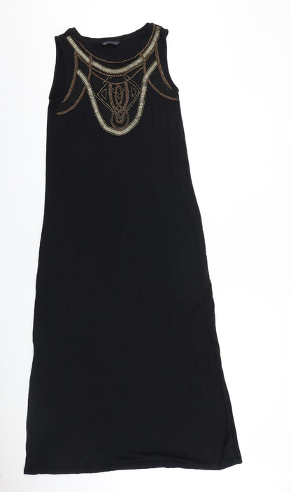 Marks and Spencer Womens Black Viscose Maxi Size 10 Boat Neck Pullover