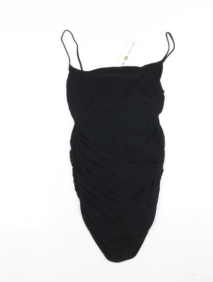 I SAW IT FIRST Womens Black Polyester Slip Dress Size 10 Cowl Neck Pullover