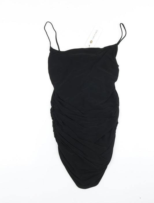 I SAW IT FIRST Womens Black Polyester Slip Dress Size 10 Cowl Neck Pullover