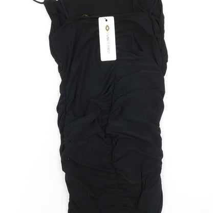 I SAW IT FIRST Womens Black Polyester Slip Dress Size 10 Cowl Neck Pullover