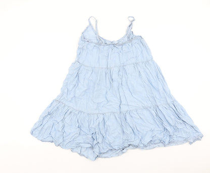 Denim & Co. Womens Blue 100% Cotton Trapeze & Swing Size 10 Scoop Neck Pullover
