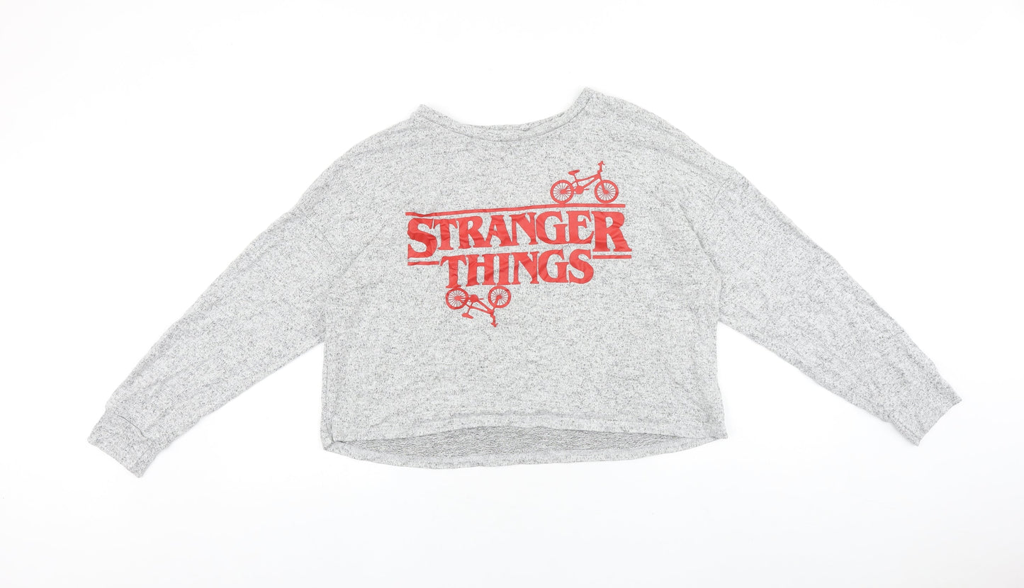 Stranger Things Womens Grey Round Neck Polyester Pullover Jumper Size L
