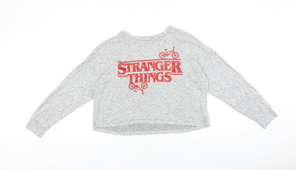 Stranger Things Womens Grey Round Neck Polyester Pullover Jumper Size L