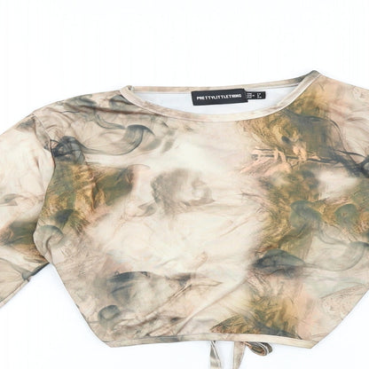 Womens UK Size 10 PRETTYLITTLETHING Brown Cropped T-Shirt