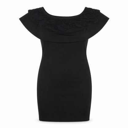 New Look Womens Black Viscose Bodycon Size 10 Off the Shoulder Pullover - Lace Detail Bardot