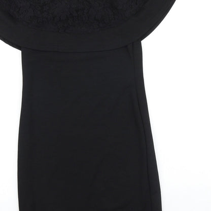 New Look Womens Black Viscose Bodycon Size 10 Off the Shoulder Pullover - Lace Detail Bardot