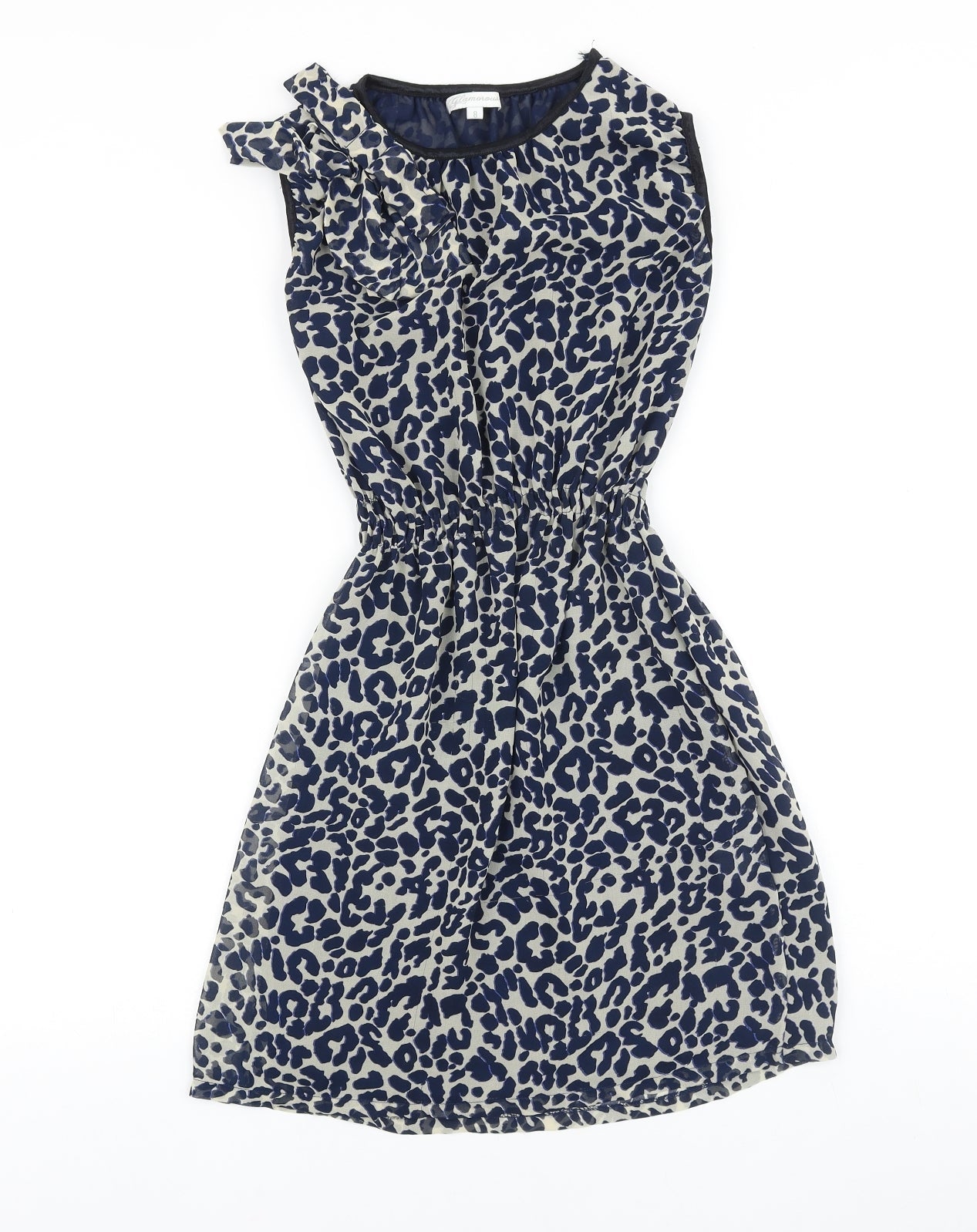 Glamorous Womens Blue Animal Print Polyester Fit & Flare Size 8 Scoop Neck Pullover - Leopard Print