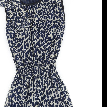 Glamorous Womens Blue Animal Print Polyester Fit & Flare Size 8 Scoop Neck Pullover - Leopard Print