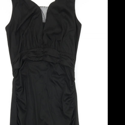 Grace Karin Womens Black Viscose Pencil Dress Size S V-Neck Zip - Pleat Detail
