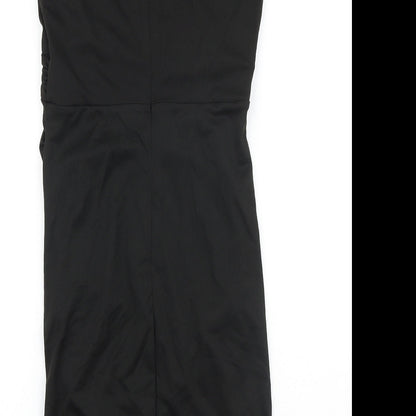 Grace Karin Womens Black Viscose Pencil Dress Size S V-Neck Zip - Pleat Detail