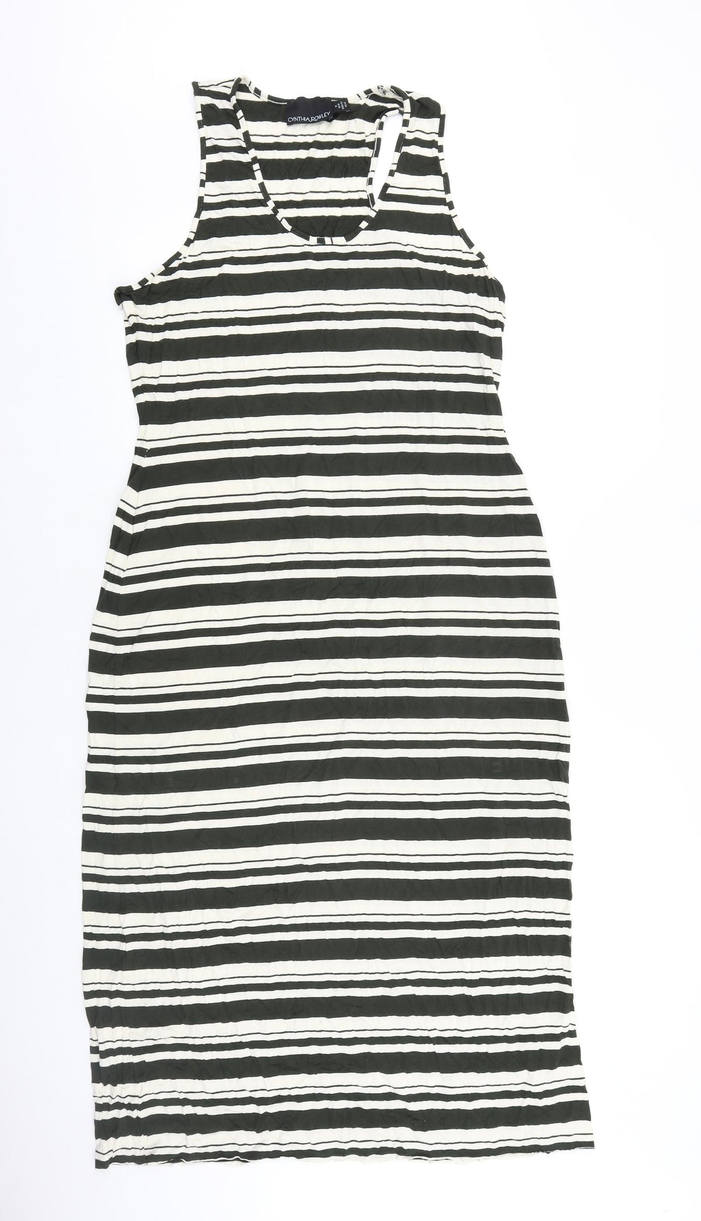 Cynthia Rowley Womens Black Striped Viscose Tank Dress Size XL V-Neck Pullover