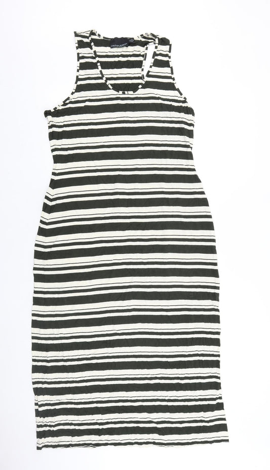 Cynthia Rowley Womens Black Striped Viscose Tank Dress Size XL V-Neck Pullover
