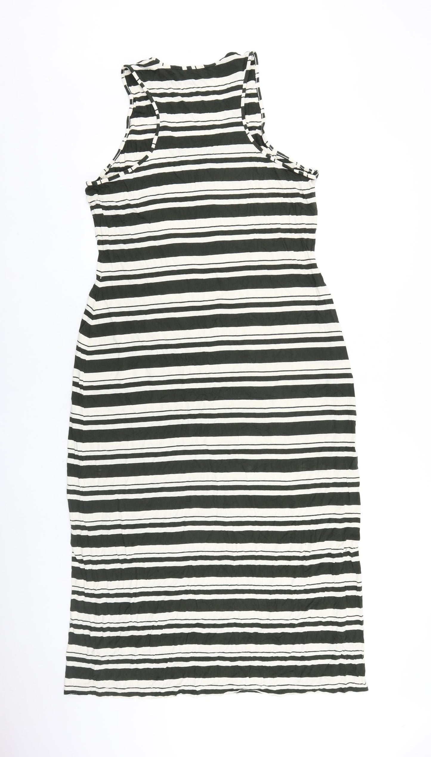 Cynthia Rowley Womens Black Striped Viscose Tank Dress Size XL V-Neck Pullover