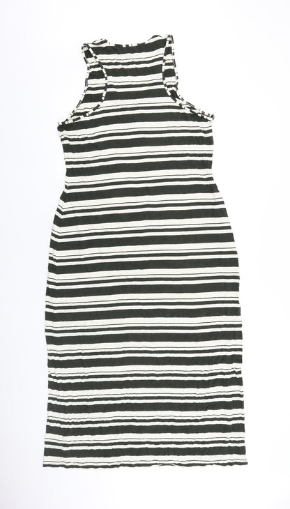 Cynthia Rowley Womens Black Striped Viscose Tank Dress Size XL V-Neck Pullover