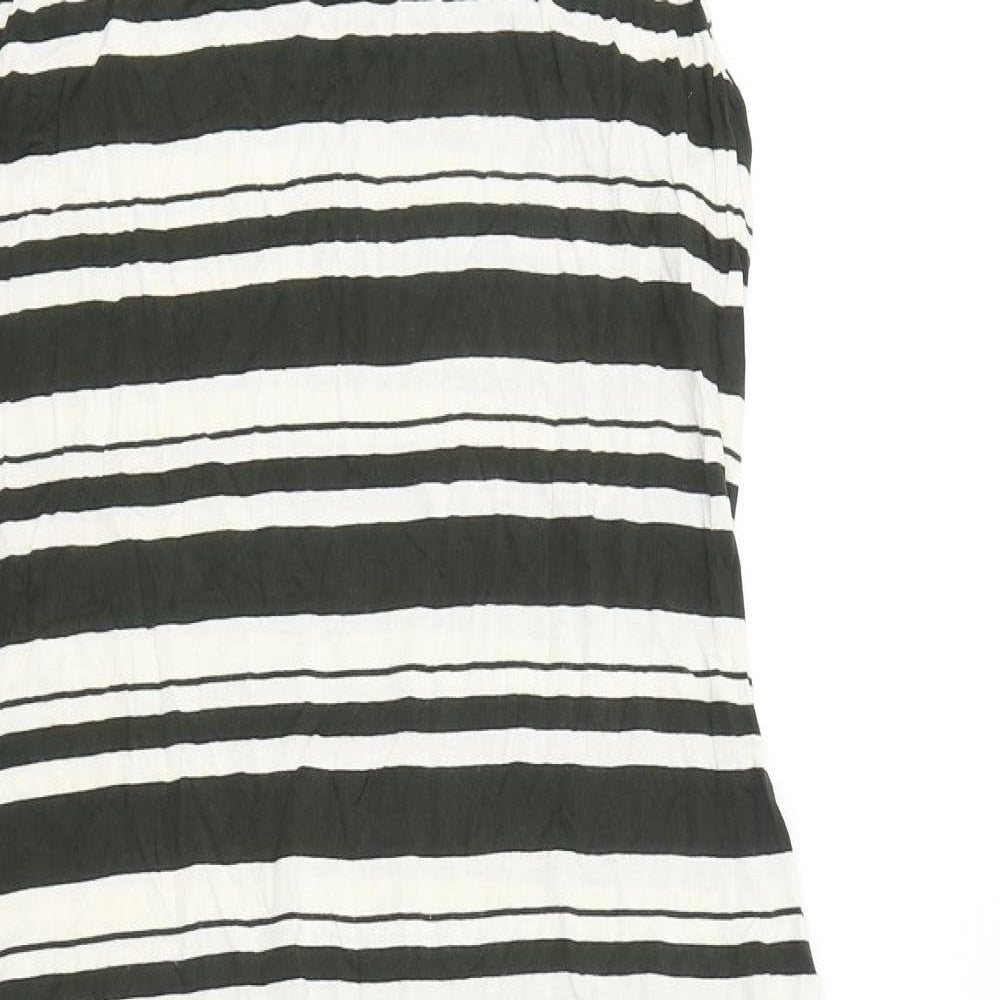 Cynthia Rowley Womens Black Striped Viscose Tank Dress Size XL V-Neck Pullover