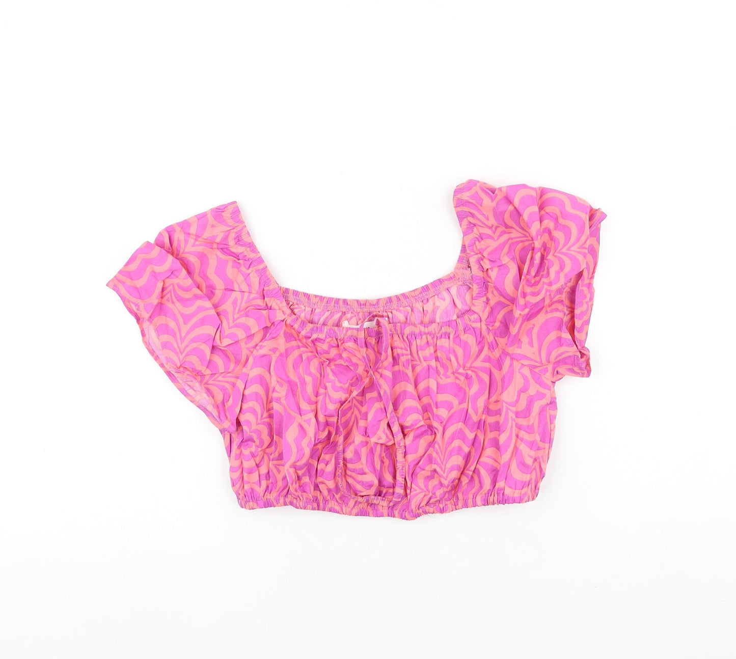 Zara Girls Pink Geometric 100% Cotton Cropped Tank Size 10 Years Square Neck Tie