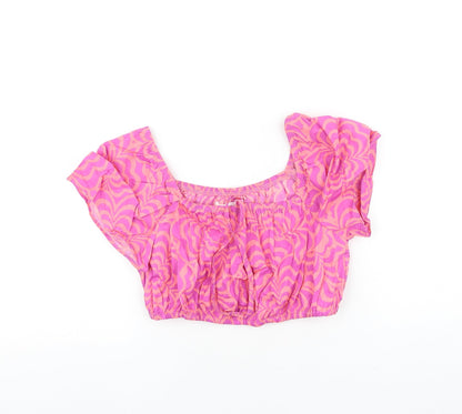 Zara Girls Pink Geometric 100% Cotton Cropped Tank Size 10 Years Square Neck Tie