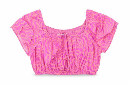 Zara Girls Pink Geometric 100% Cotton Cropped Tank Size 10 Years Square Neck Tie