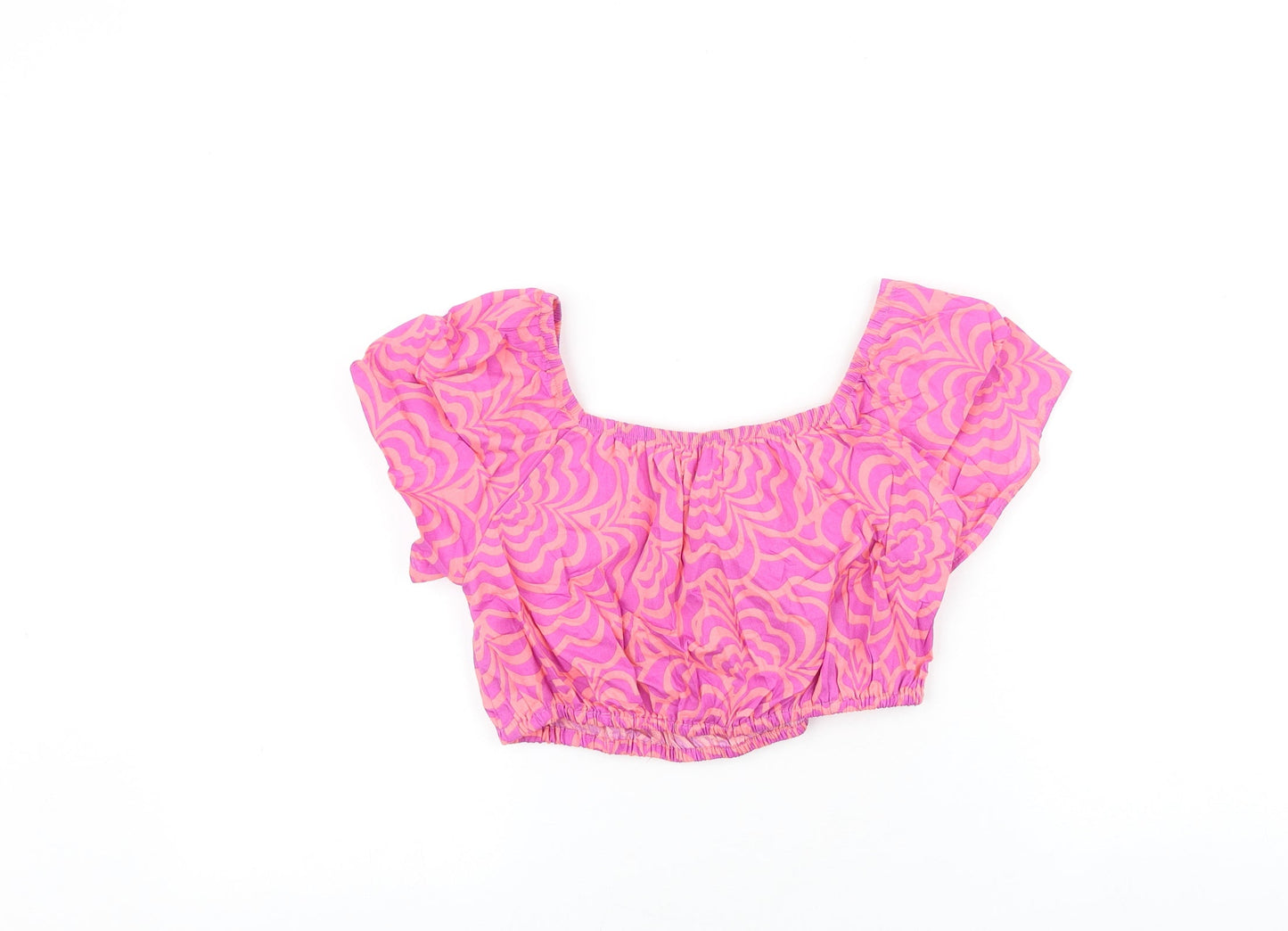 Zara Girls Pink Geometric 100% Cotton Cropped Tank Size 10 Years Square Neck Tie