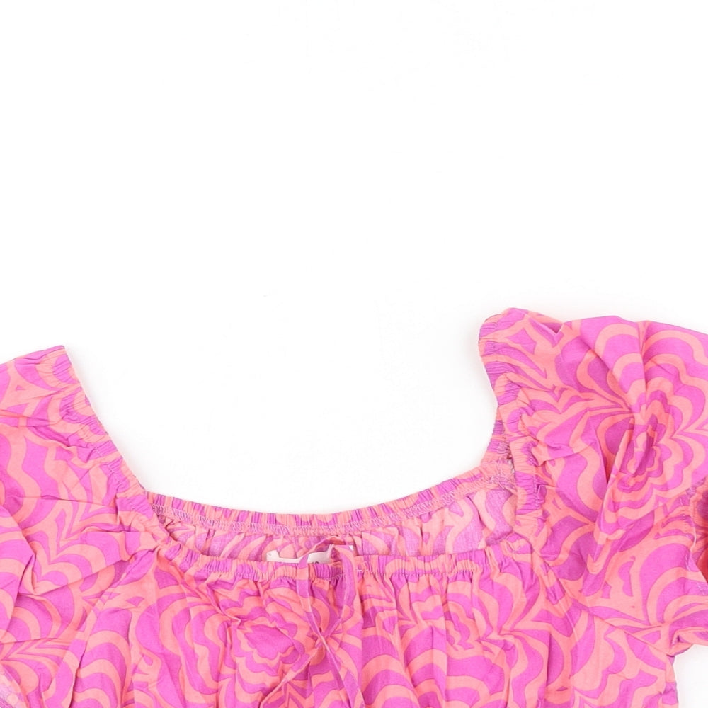 Zara Girls Pink Geometric 100% Cotton Cropped Tank Size 10 Years Square Neck Tie
