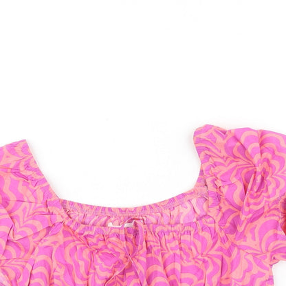 Zara Girls Pink Geometric 100% Cotton Cropped Tank Size 10 Years Square Neck Tie