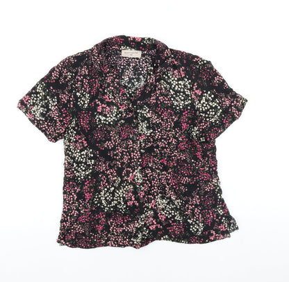 Bonmarché Womens Black Floral Viscose Basic Button-Up Size 12 Collared
