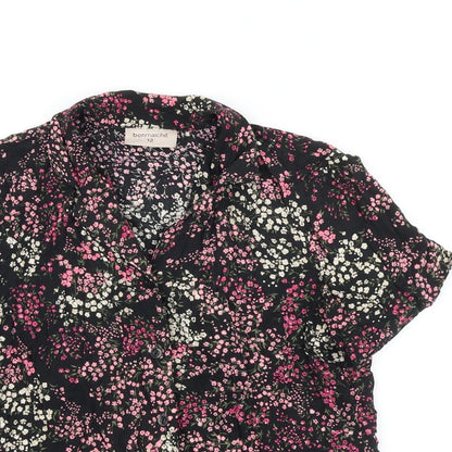 Bonmarché Womens Black Floral Viscose Basic Button-Up Size 12 Collared