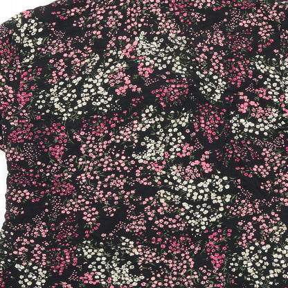 Bonmarché Womens Black Floral Viscose Basic Button-Up Size 12 Collared