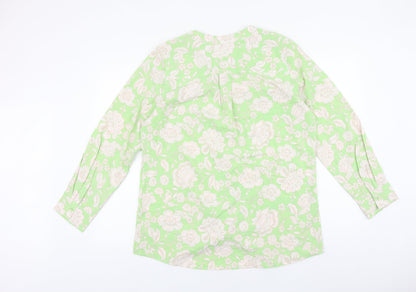 D&Co. Womens Green Floral Polyester Basic Blouse Size L V-Neck