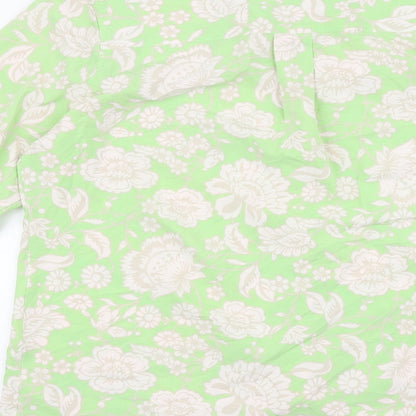 D&Co. Womens Green Floral Polyester Basic Blouse Size L V-Neck