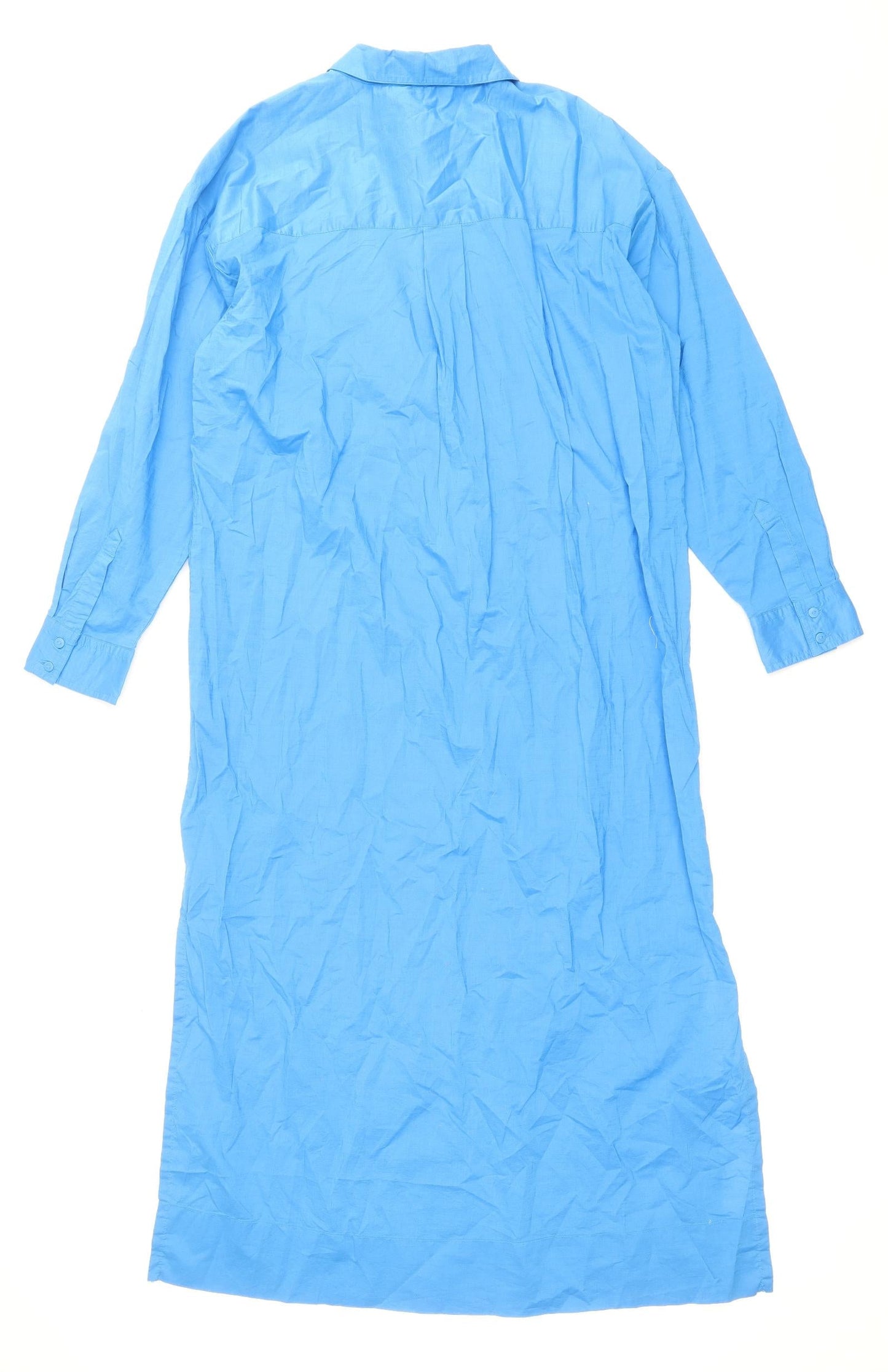 Marks and Spencer Womens Blue Cotton Shirt Dress Size 14 Collared Button