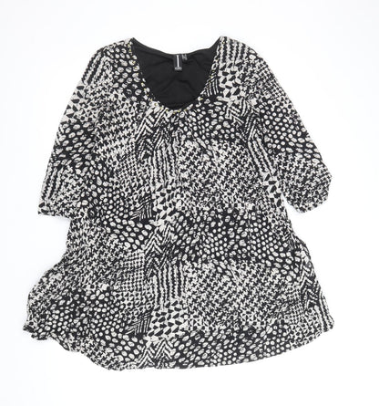 Izabel London Womens Black Geometric Viscose Shift Size 10 Scoop Neck Pullover