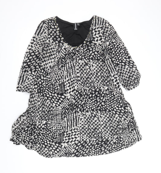 Izabel London Womens Black Geometric Viscose Shift Size 10 Scoop Neck Pullover