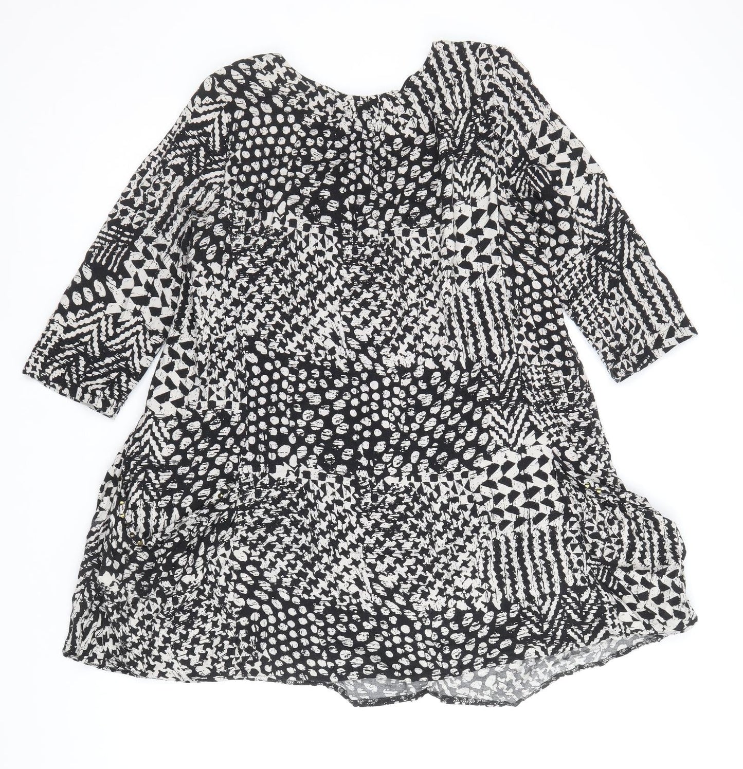 Izabel London Womens Black Geometric Viscose Shift Size 10 Scoop Neck Pullover