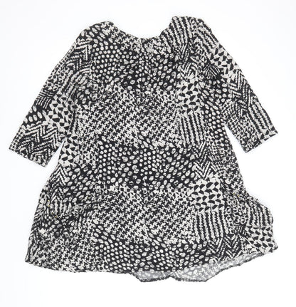 Izabel London Womens Black Geometric Viscose Shift Size 10 Scoop Neck Pullover
