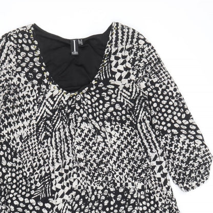 Izabel London Womens Black Geometric Viscose Shift Size 10 Scoop Neck Pullover