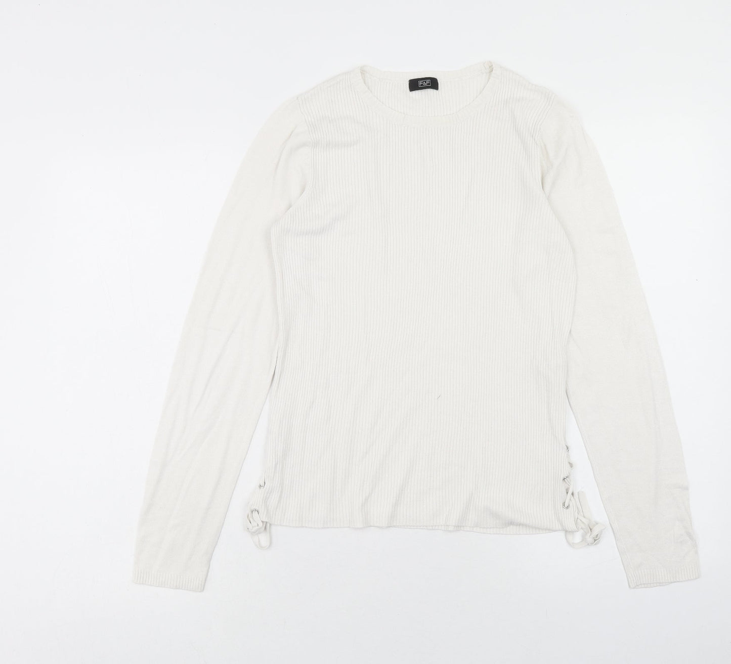 F&F Womens White Round Neck Viscose Pullover Jumper Size 16