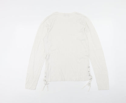 F&F Womens White Round Neck Viscose Pullover Jumper Size 16