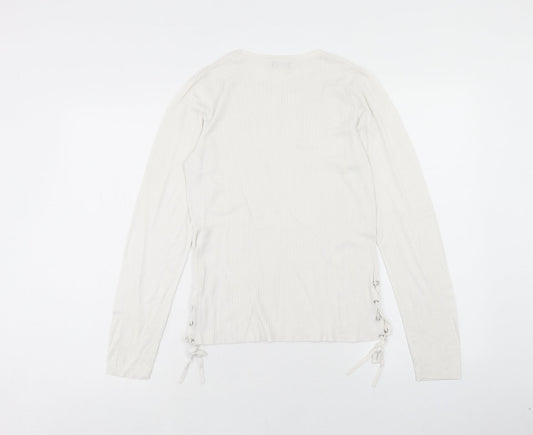 F&F Womens White Round Neck Viscose Pullover Jumper Size 16