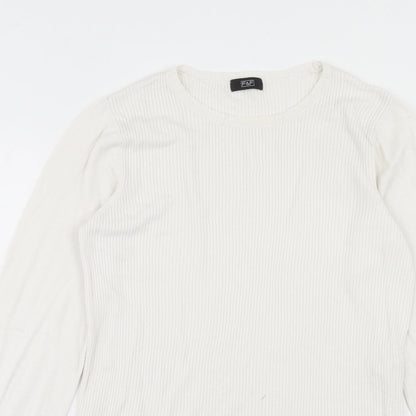 F&F Womens White Round Neck Viscose Pullover Jumper Size 16