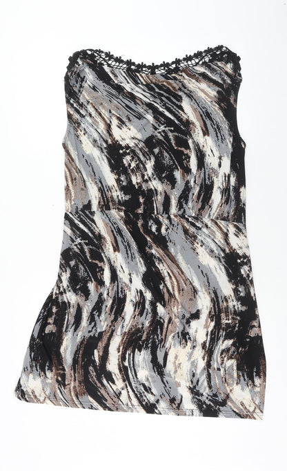 Klass Womens Brown Geometric Polyester Shift Size L Boat Neck Pullover