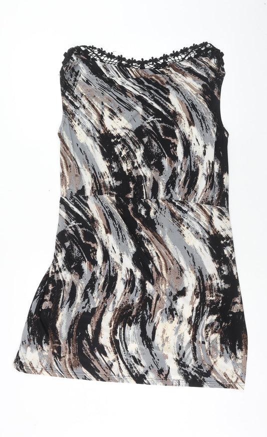 Klass Womens Brown Geometric Polyester Shift Size L Boat Neck Pullover