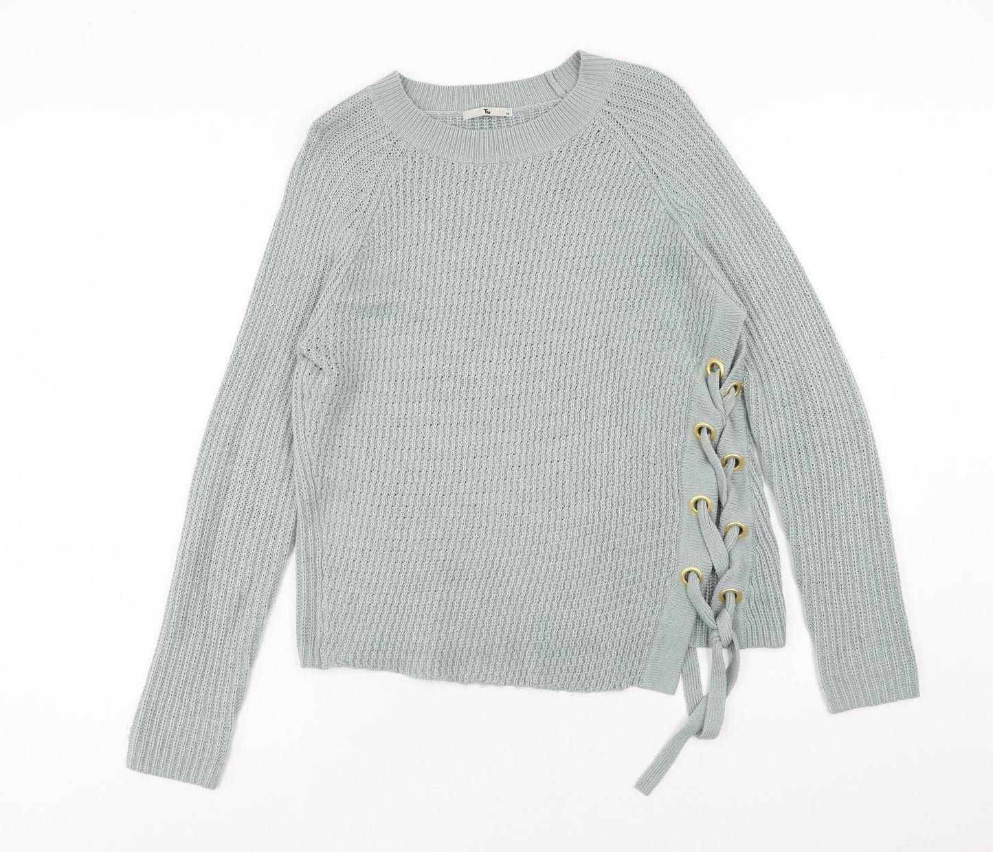 TU Womens Green Round Neck Acrylic Pullover Jumper Size 10